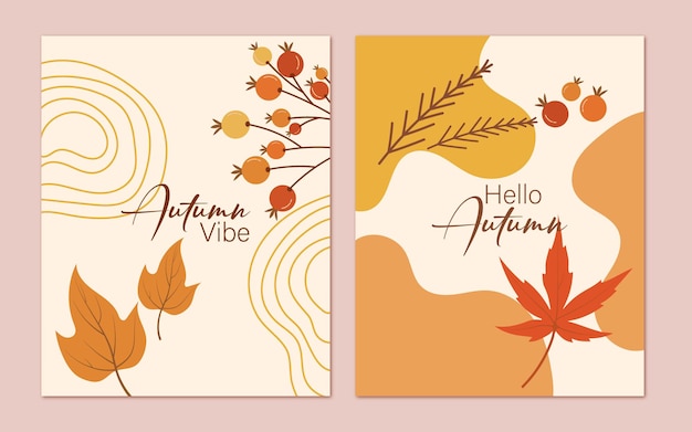 Autumn poster set with leaves and berries