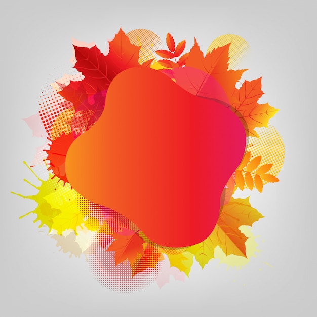 Autumn poster with colorful stain and leaf