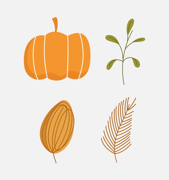 Autumn pumpkin branch leaf foliage nature icons