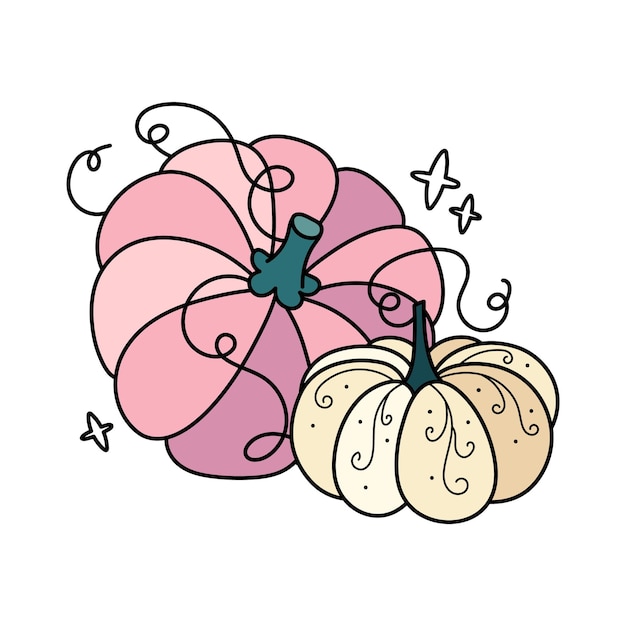 Vector autumn pumpkins cute hand drawn illustration adorable kawaii double composition