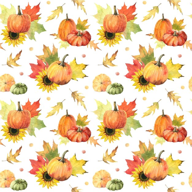 Vector autumn pumpkins maple sunflower seamless pattern