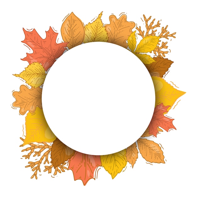 Autumn red and yellow leaves round frame. Falling leaf circle. Autumnal season rounded set.