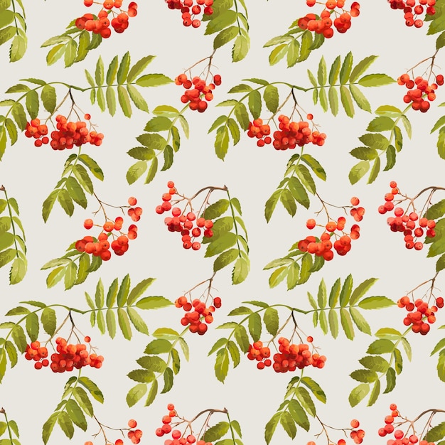 Autumn rowan berry background vintage seamless pattern