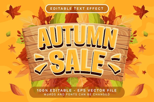 Вектор Осенняя распродажа 3d текстовый эффект и редактируемый текстовый эффект с иллюстрацией листьев осени