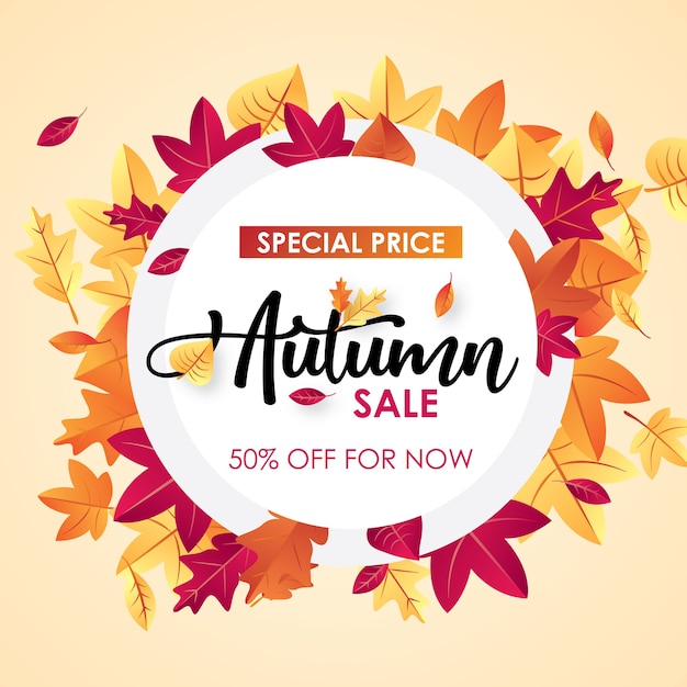 Autumn sale background vector with leaves