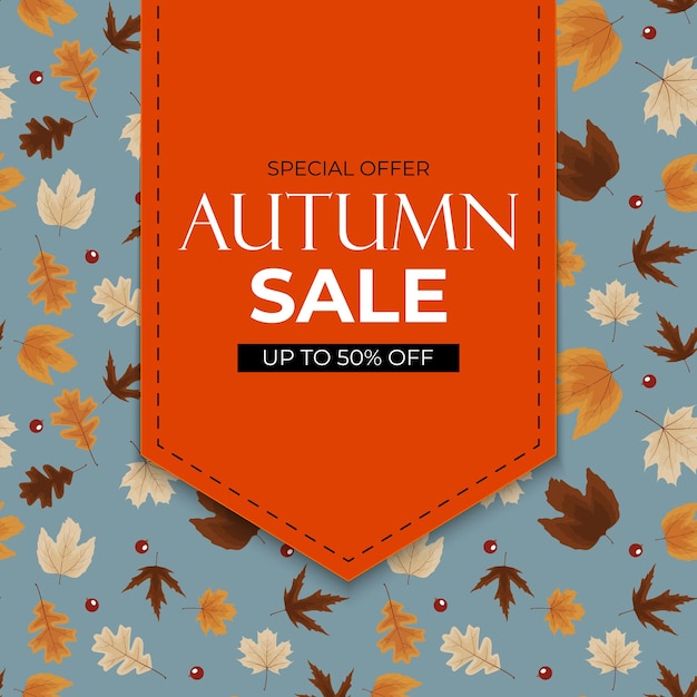 Vector autumn sale background with falling leaves