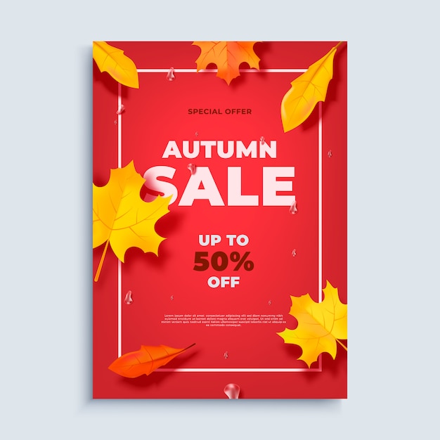 Fondo dell'insegna di vendita di autunno con le foglie di caduta