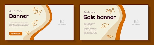 Autumn sale banner banner template set, brown color modern advertisement sign, fall leaves