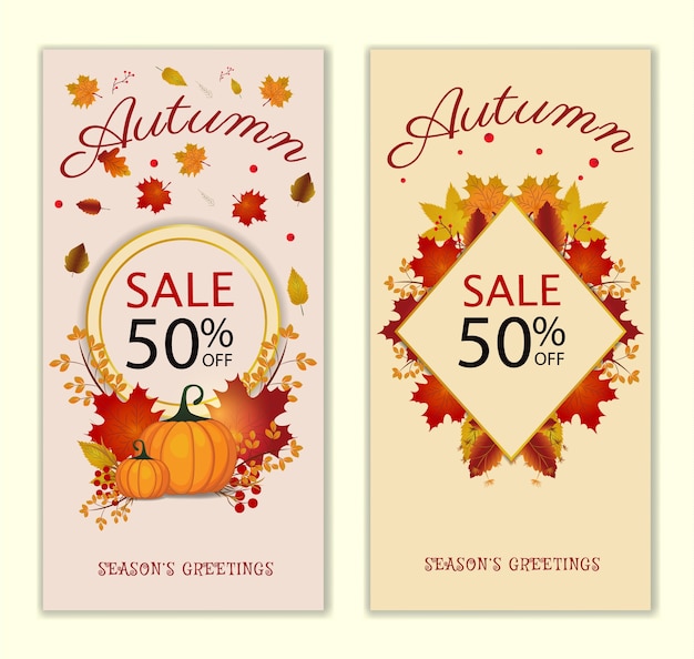 Collezione banner d'autunno. illustrazione vettoriale