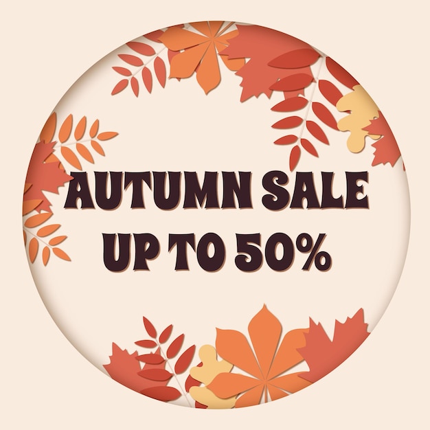 Autumn sale banner design with autumn leaves in the paper cut style