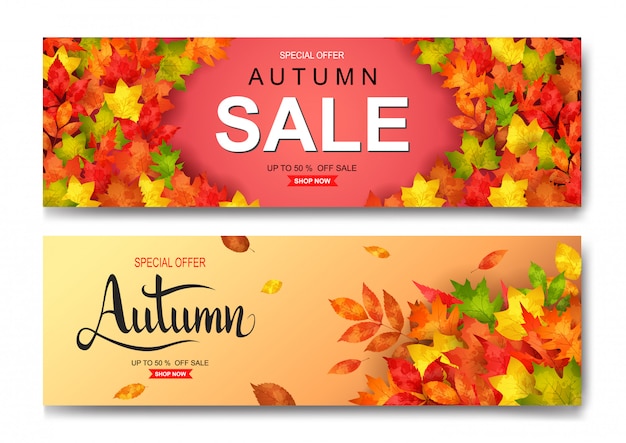 Vector autumn sale banner set