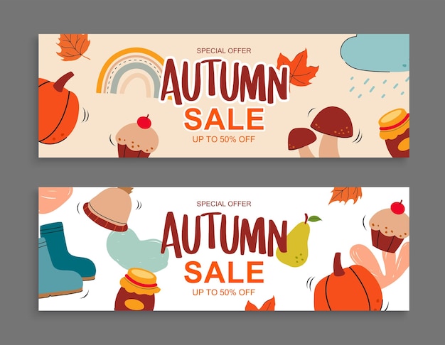 Autumn sale banner template background Autumn shopping sale with element and text