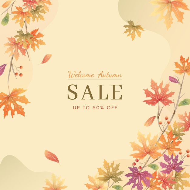 Autumn sale banner template with falling leaves