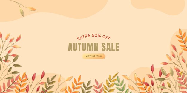 Vector autumn sale banner template with falling leaves