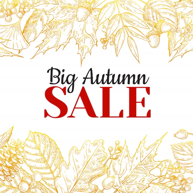 Vector autumn sale banner template with leaves