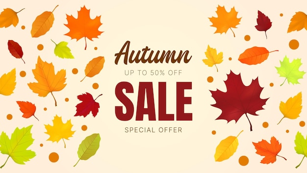 Autumn sale banner with autumn leaves vector background