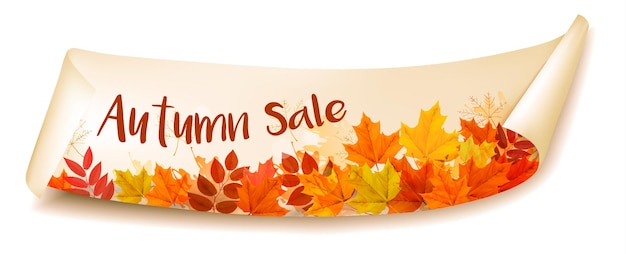 Vector autumn sale banner with colorful leaves. layered vector