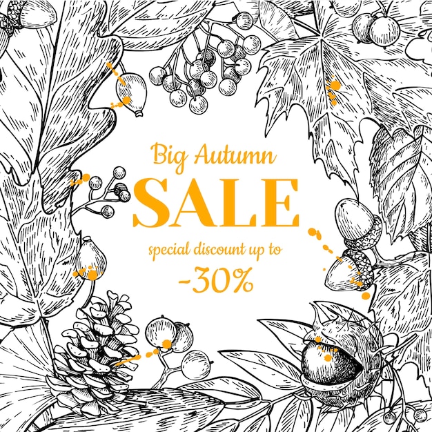 Vector autumn sale banner with fall leaves