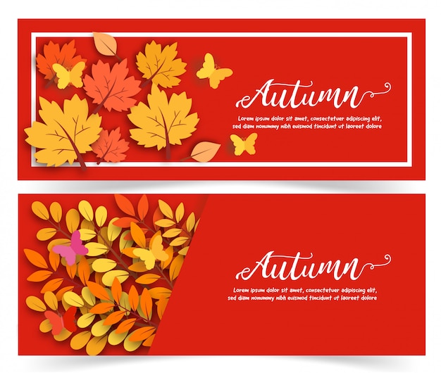 Vector autumn sale banner with leaves in paper cut style.