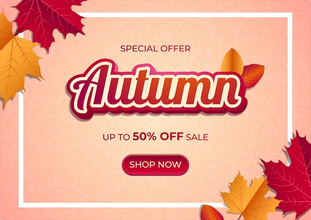 Vector autumn sale banner with maple leaves on gradient background