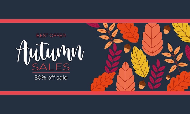 Autumn sale banner with text and leafs