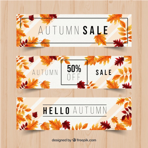 autumn sale banners with realistic design