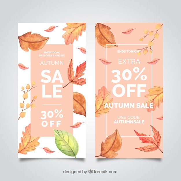 Autumn sale banners with realistic leaves