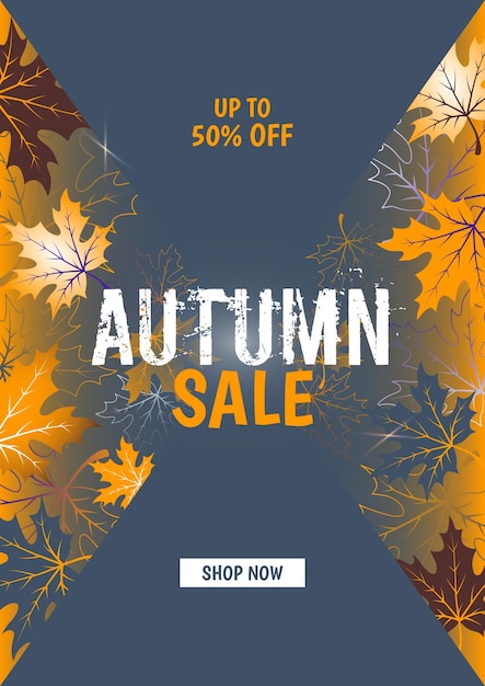 Autumn sale colorful banner with leaves and text