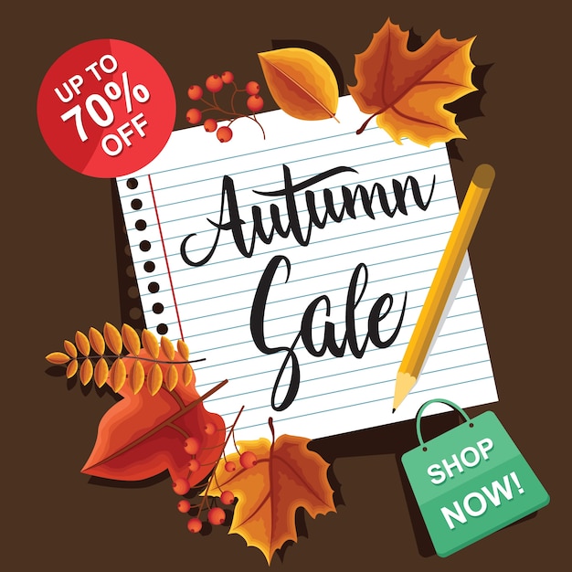 Autumn sale fall leaves shopping promotion card label banner