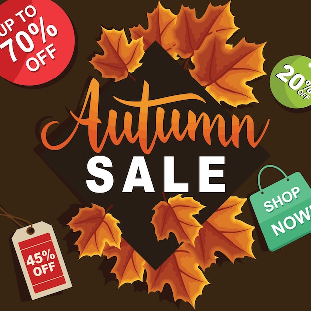 Autumn sale fall leaves shopping promotion card label banner