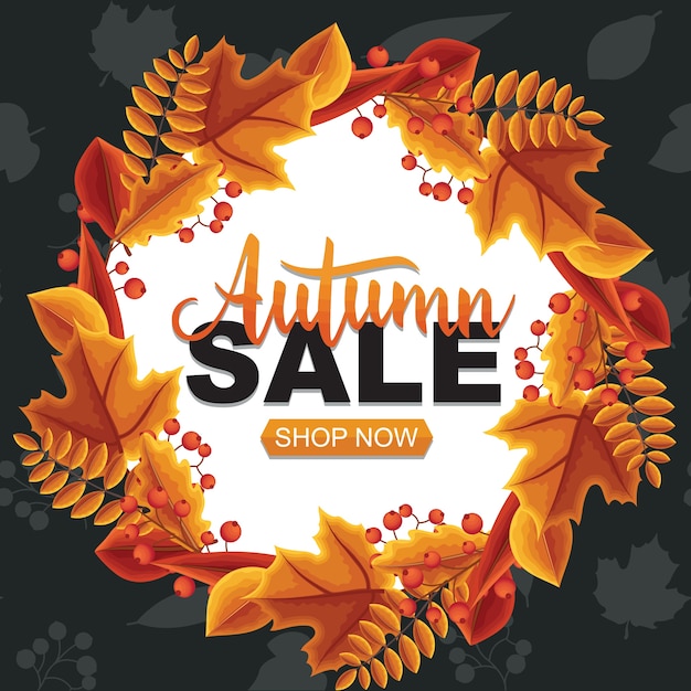 Vector autumn sale fall leaves shopping promotion card label banner