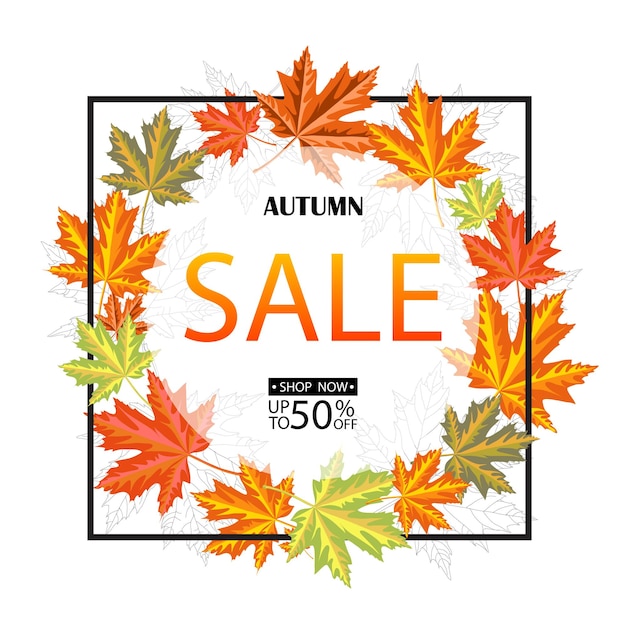 Autumn sale Fall season sale and discounts banner Vector illustration