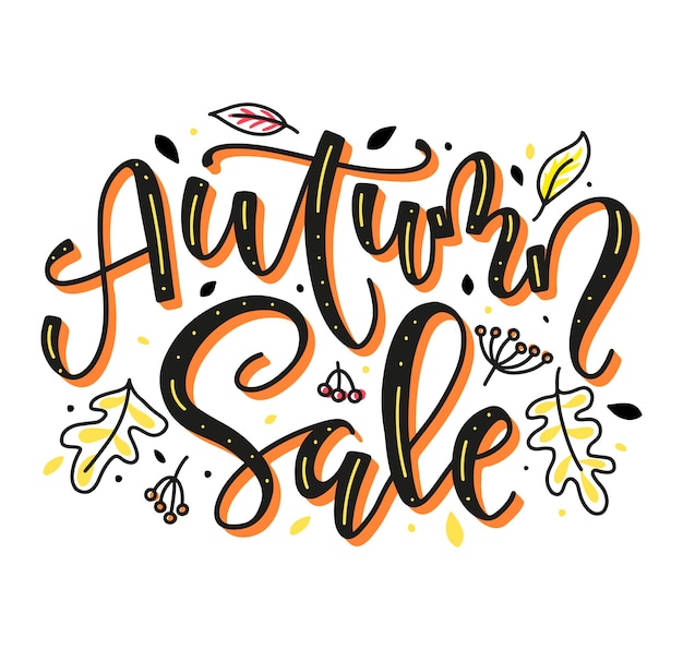 Autumn Sale gekleurde vectorillustratie met handgetekende tekst