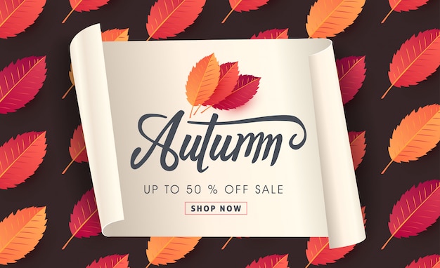 Autumn sale layout decorate with leaves for shopping sale web banner.