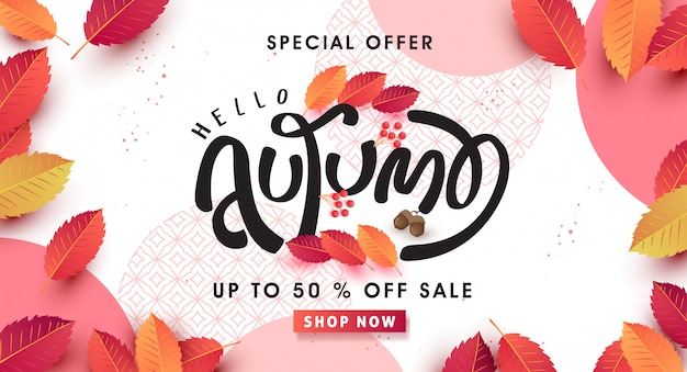 Autumn sale layout decorate with leaves for shopping sale web banner.