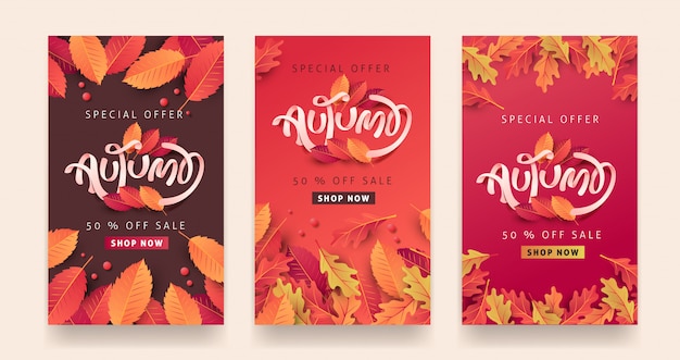 Autumn sale layout decorate with leaves for shopping sale web banner.