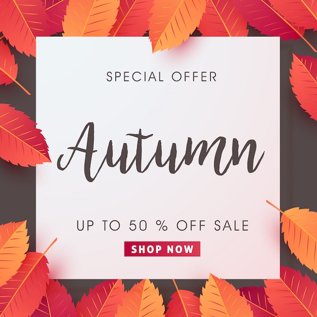 가을 판매 레이아웃은 판매 웹 배너 쇼핑 잎으로 장식합니다.