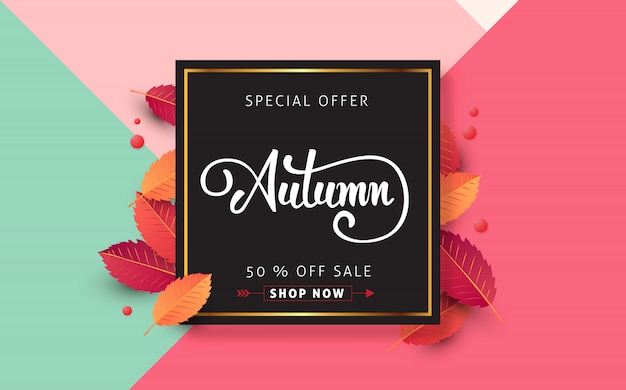 Il layout di vendita autunnale decorare con foglie per banner web di vendita dello shopping.