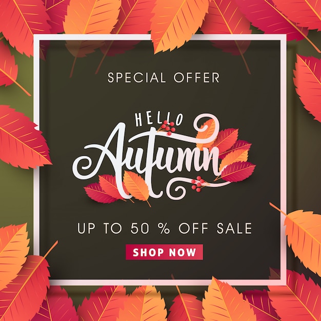 Il layout di vendita autunnale decorare con foglie per banner web di vendita dello shopping.