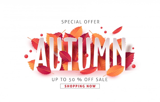 Autumn sale layout decorate with leaves for shopping sale web banner.