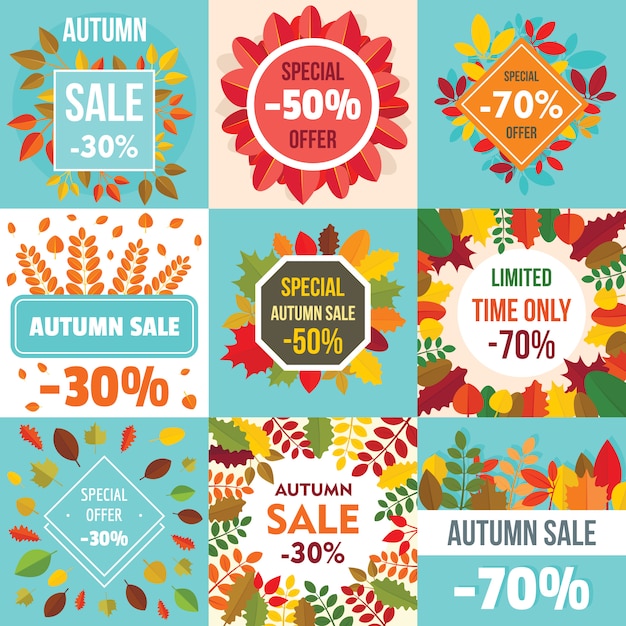 Vector autumn sale leaves. banner concept set