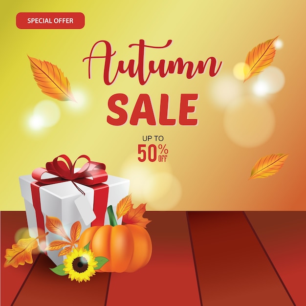 Autumn sale poster design with fall leaves