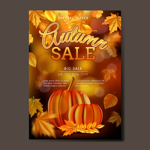 Vector autumn sale poster or flyer with leaves background