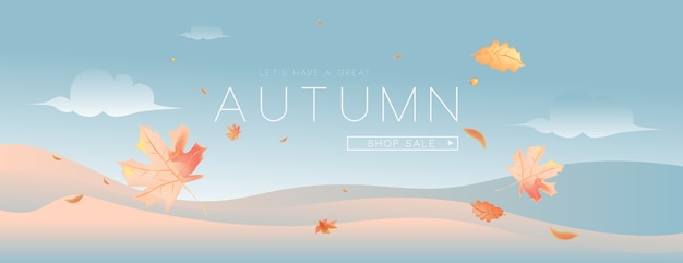 Vector autumn sale poster set discount and promotion