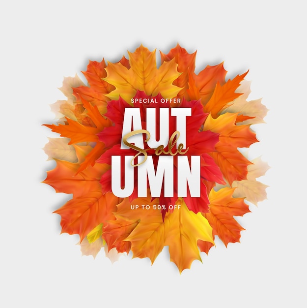 Autumn Sale Poster with Falling Leaves Vector Illustration