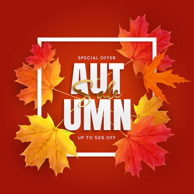 Autumn sale poster with falling leaves vector illustration