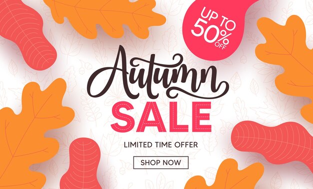 Vector autumn sale vector banner design fall season shopping discount with maple and oak leaves element