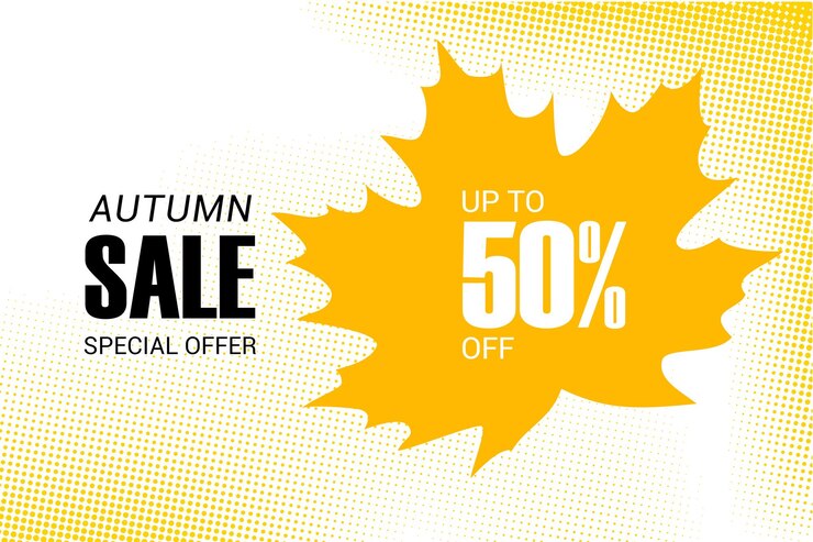 Vector autumn sale web banner with autumn leaf and dotted grunge texture