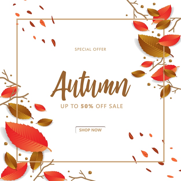 Осенняя распродажа с веткой и листьями