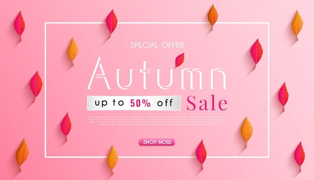 Vector autumn sales banner design with colorful seasonal fall leaves  and concept autumn advertising background